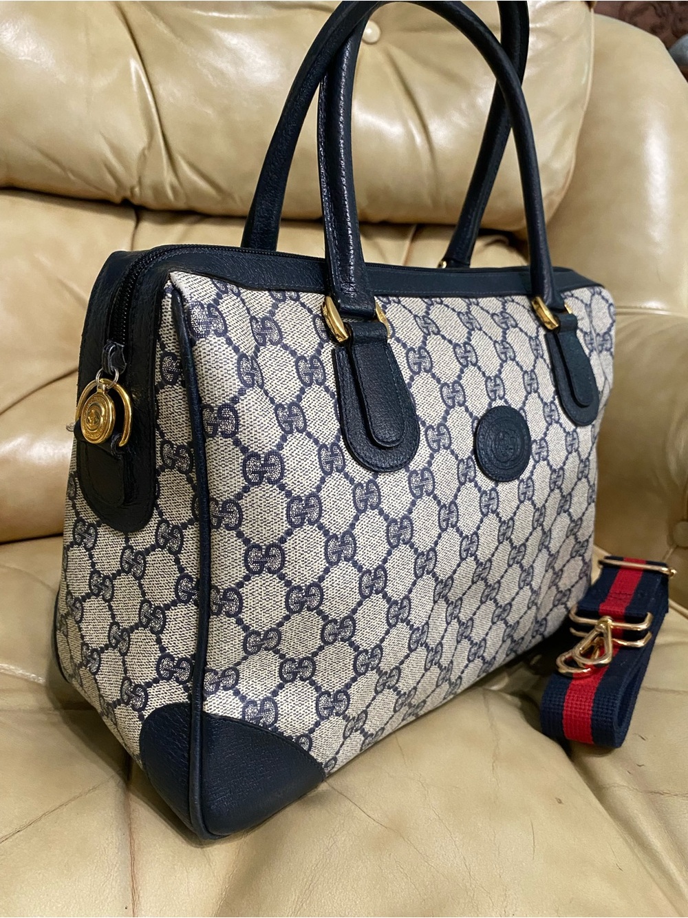 LKNW Vintage Gucci Large Satchel Bag GG Monogram Authentic Business Tote COA